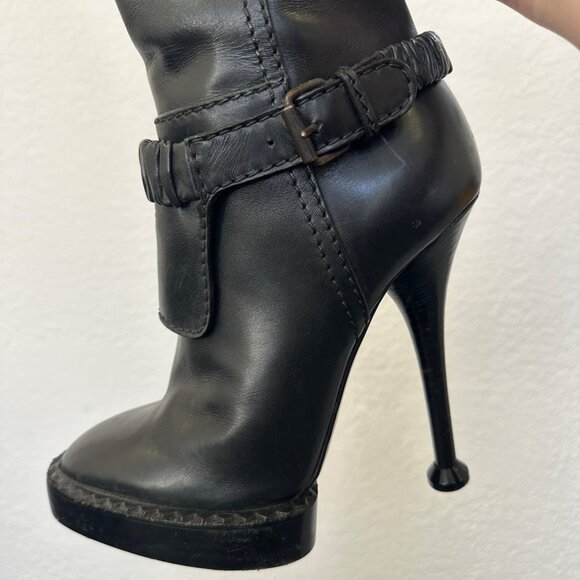 Kenzo Leather Tall Boots Black High Heel Platform Size 37 Going Out Dressy - Picture 6 of 15